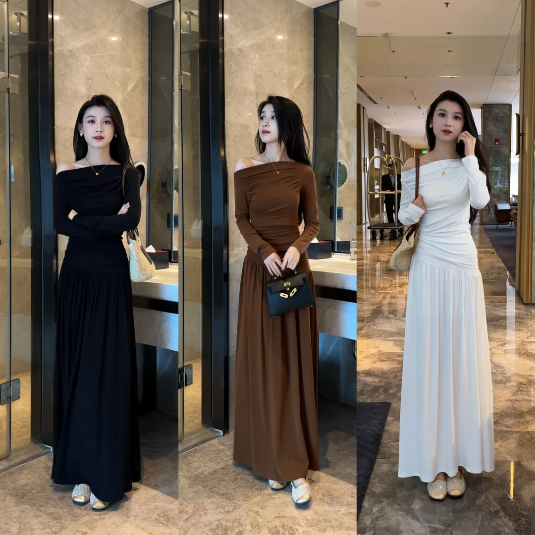 设计感褶皱长袖T恤套装轻熟小众氛围感两件套时尚套装