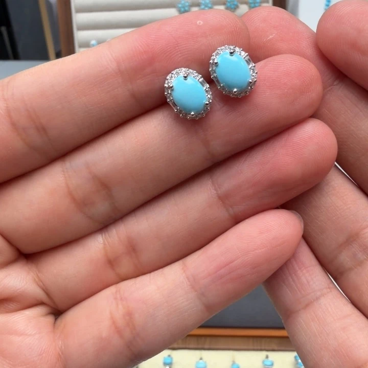 绿松石银S925镶嵌耳饰