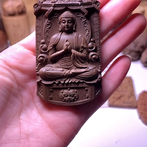 檀香木吊坠檀香精工大日无事牌