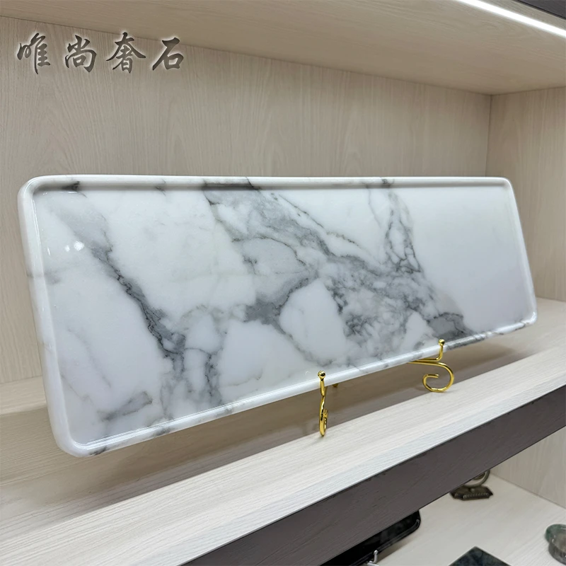 【鱼肚白】纯天然奢石家用客厅长方形干泡茶盘简约百搭石材茶具