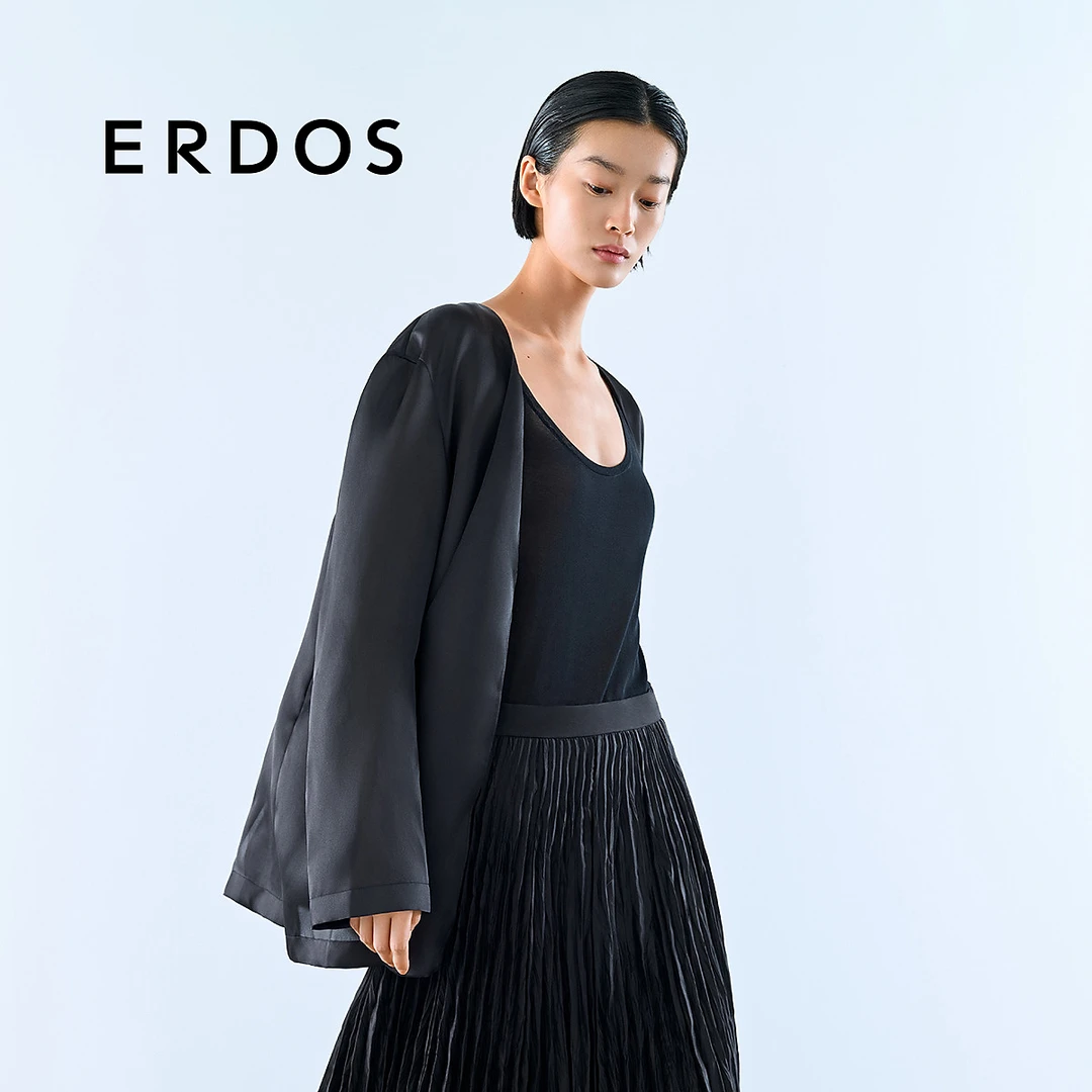 【真丝欧根缎】ERDOS 新中式黑色宽松轻薄西服外套25年春夏新品女