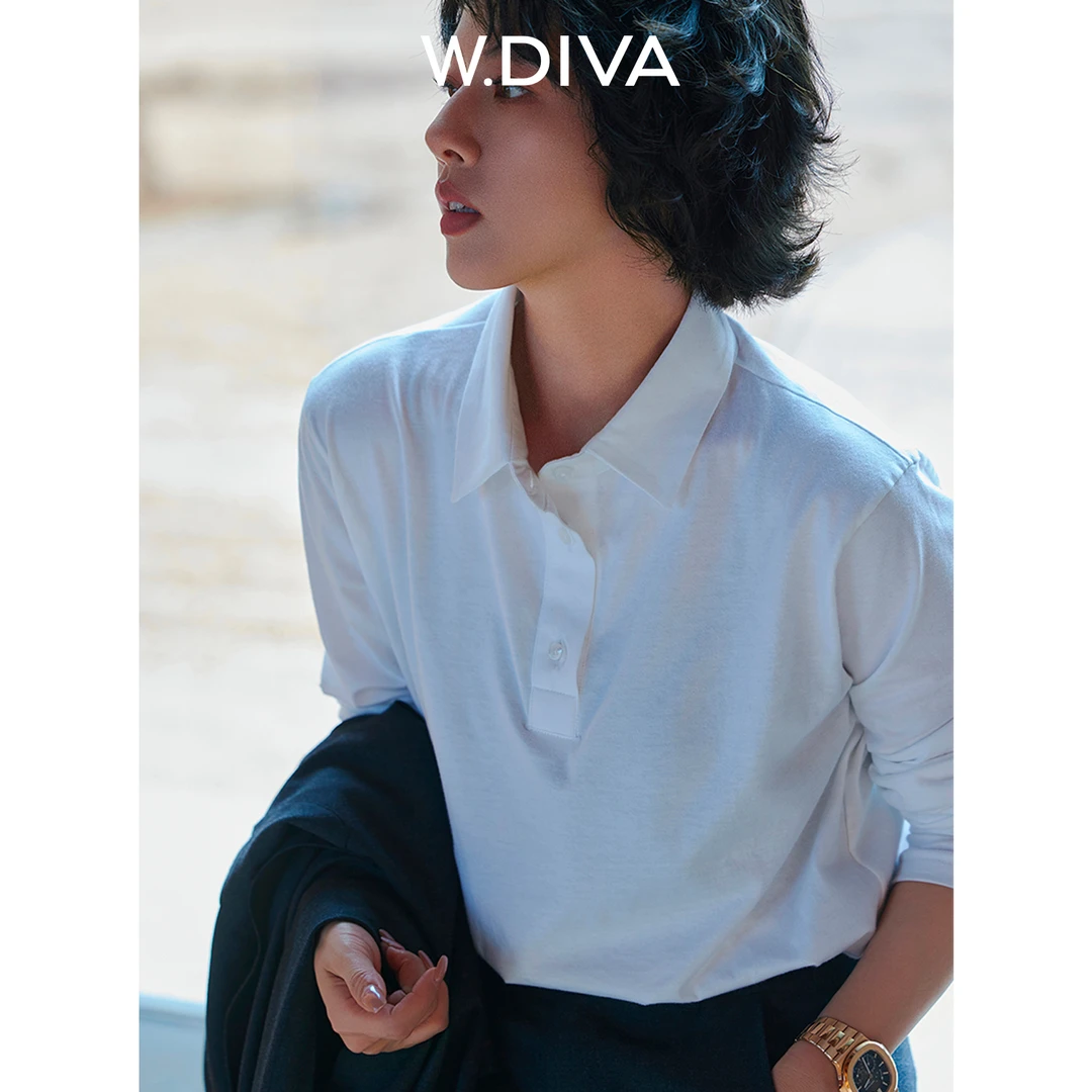 W.Diva【叠穿搭子】ROW风POLO翻领长袖T恤纯欲慵懒风女装53T232730