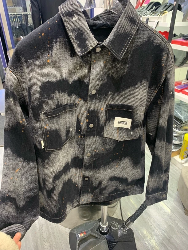 高级感轧染渐变潮牌衬衫外套男士休闲长袖衬衣牛仔外套潮夹克