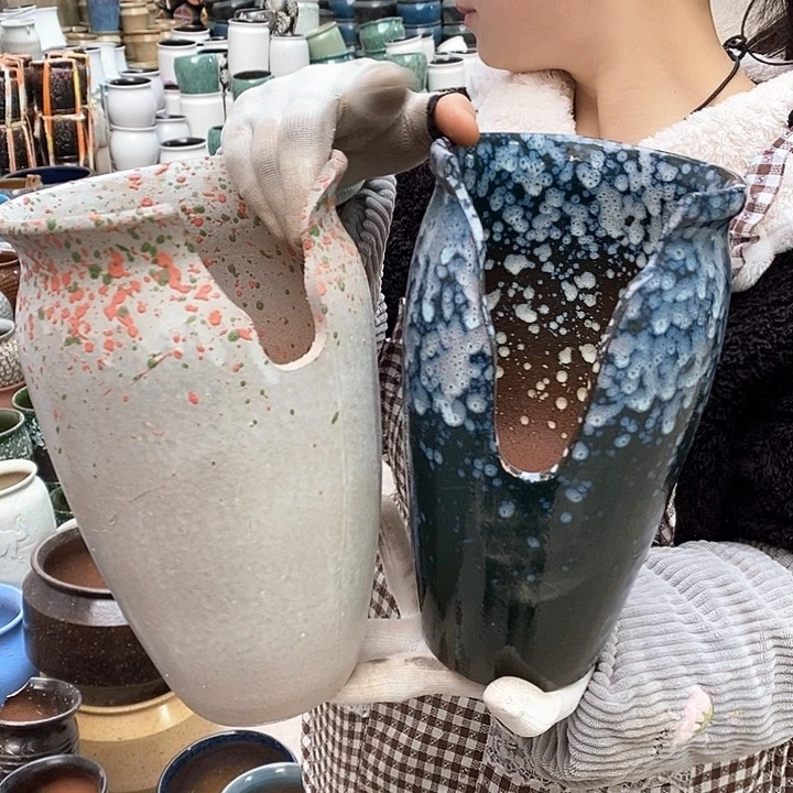红泥花盆瑕疵口15高25