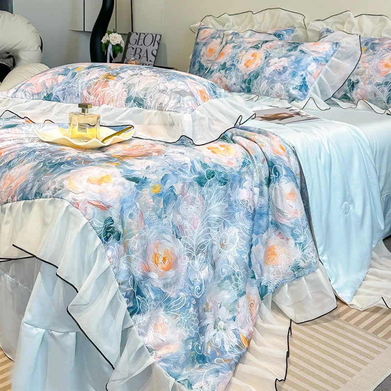 夏季新品玉锦缎夏凉被四件套空调被双人被子凉感夏被