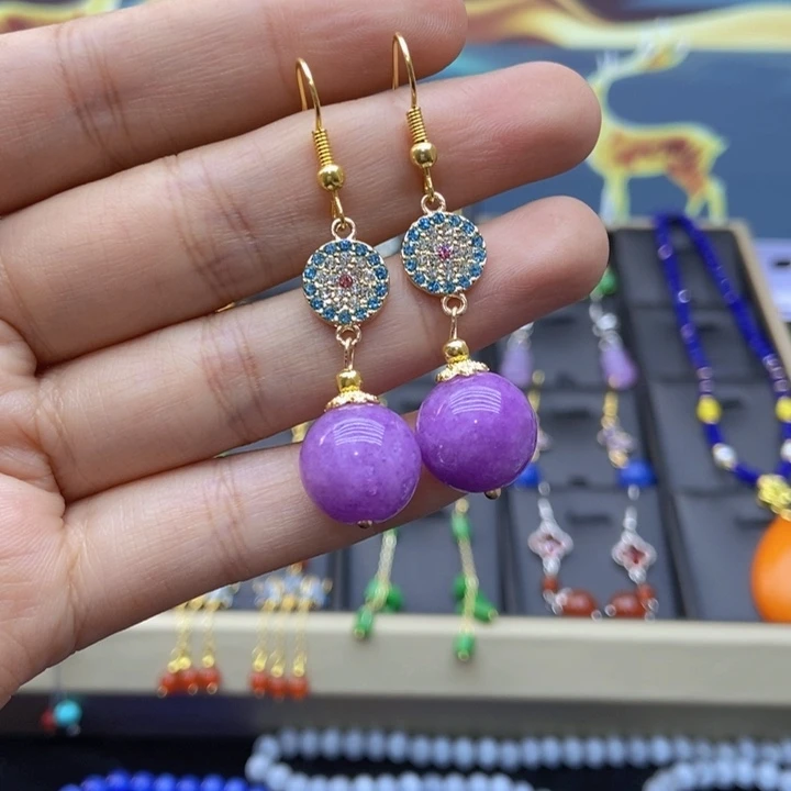 玛瑙/玉髓耳钉银S925镶嵌164