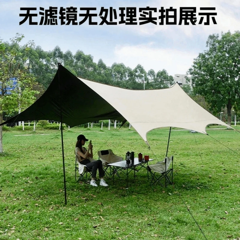 黑胶大天幕帐篷防雨露营遮阳伞大空间八角蝶形野营遮阳棚天幕TZ
