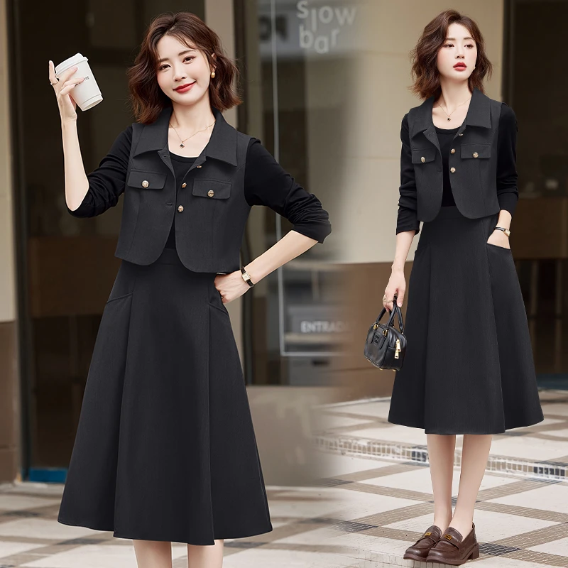 时尚西装马甲连衣裙套装女2025秋季新款小香风显瘦气质减龄两件套