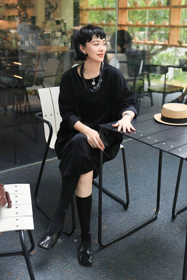 Li Wang/里望设计师款  绒感全棉 平绒大口袋长袖宽松休闲连衣裙
