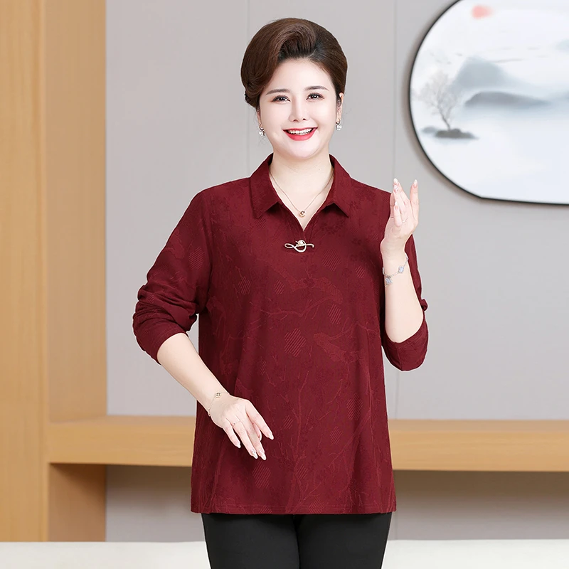 春秋中老年女装奶奶装翻领衬衫气质大码宽松长袖洋气时尚妈妈装