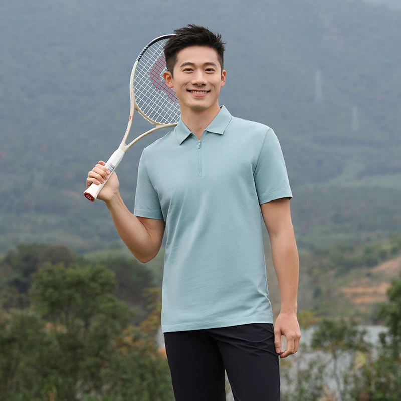 60支液氨棉 简约半拉链休闲Polo衫男夏潮牌百搭短袖T恤翻领体恤衫