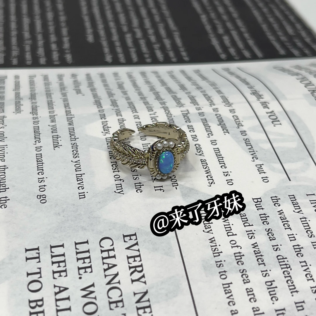 铜合金戒指 YM银色珠珠蓝锆戒指气质小众时尚精致轻奢百搭