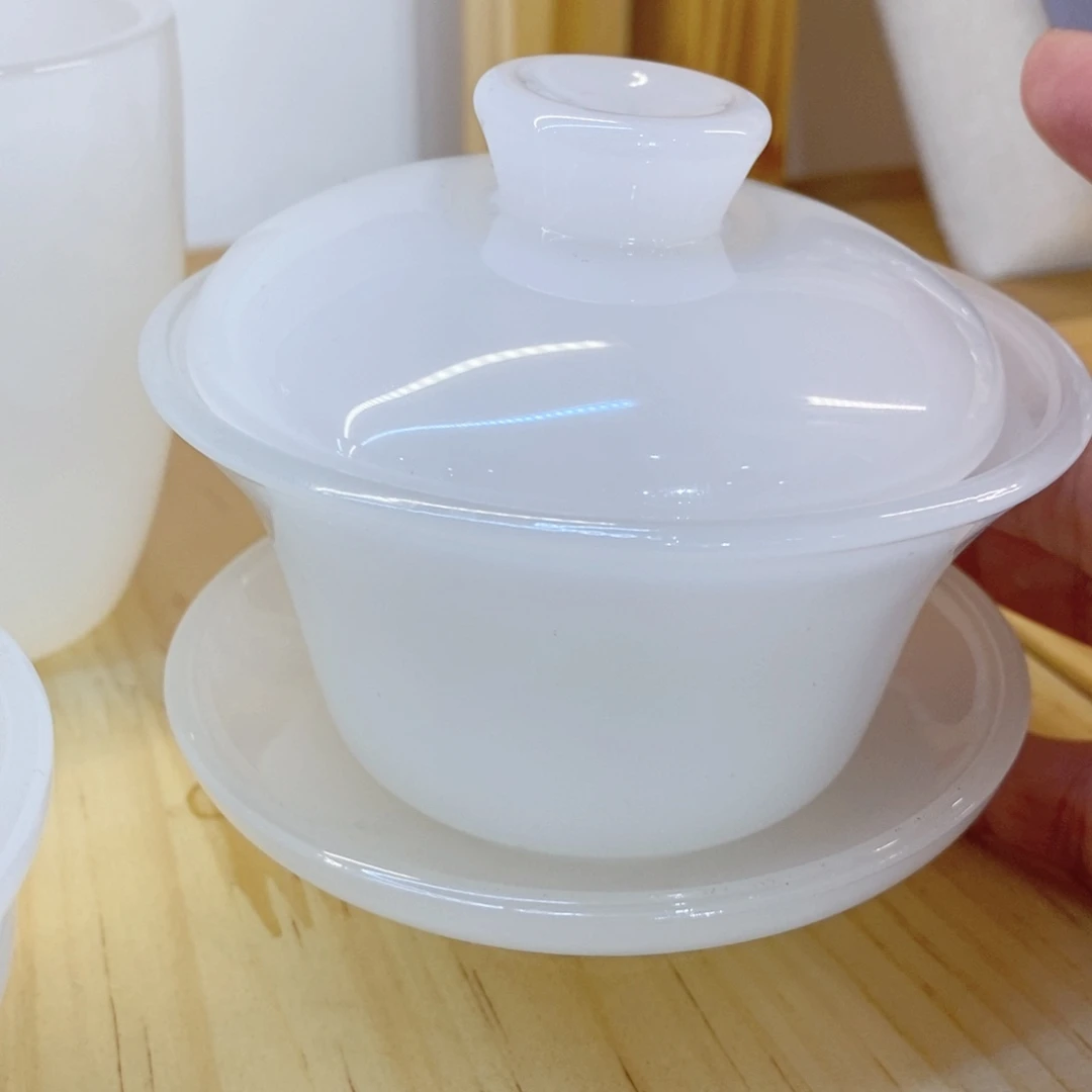 白玉琉璃盖碗一副