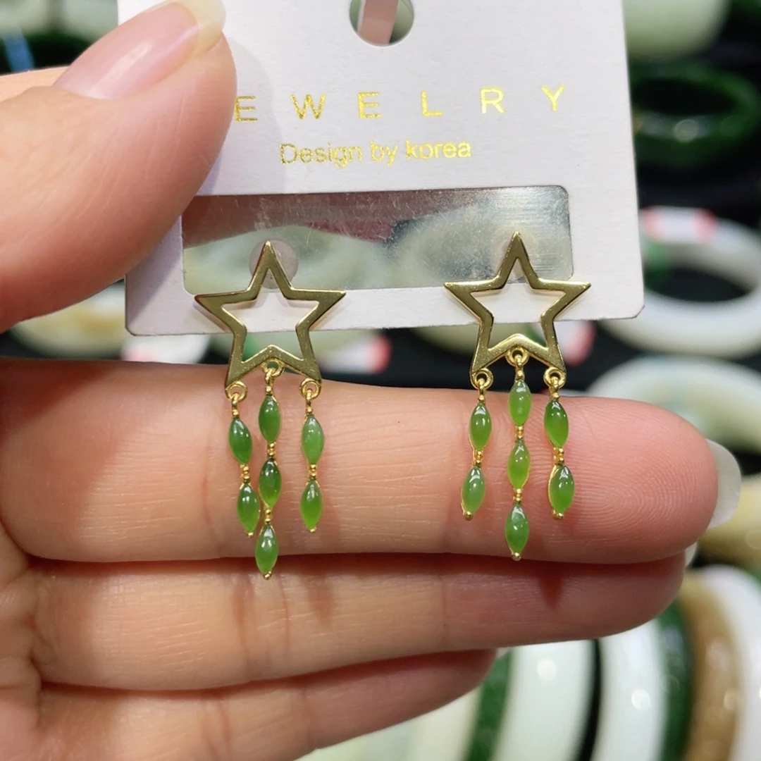 银S925镶嵌和田玉耳饰