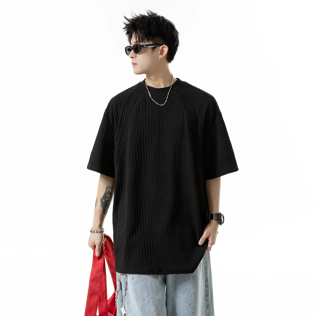 V37解构肌理感短袖t恤男夏季2025新款重磅潮牌学生美式宽松半袖