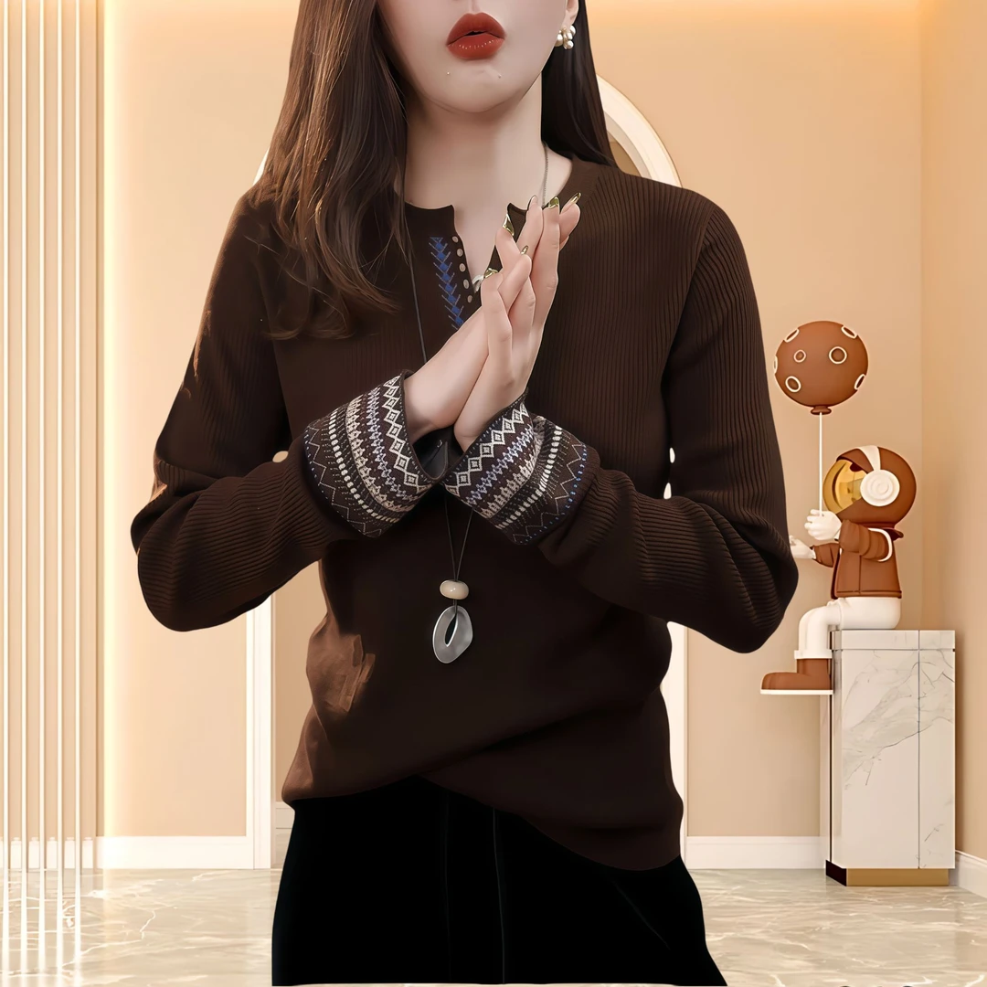 秋冬时髦美式复古长袖毛衣百搭宽松休闲显瘦设计感针织毛衣爆款女