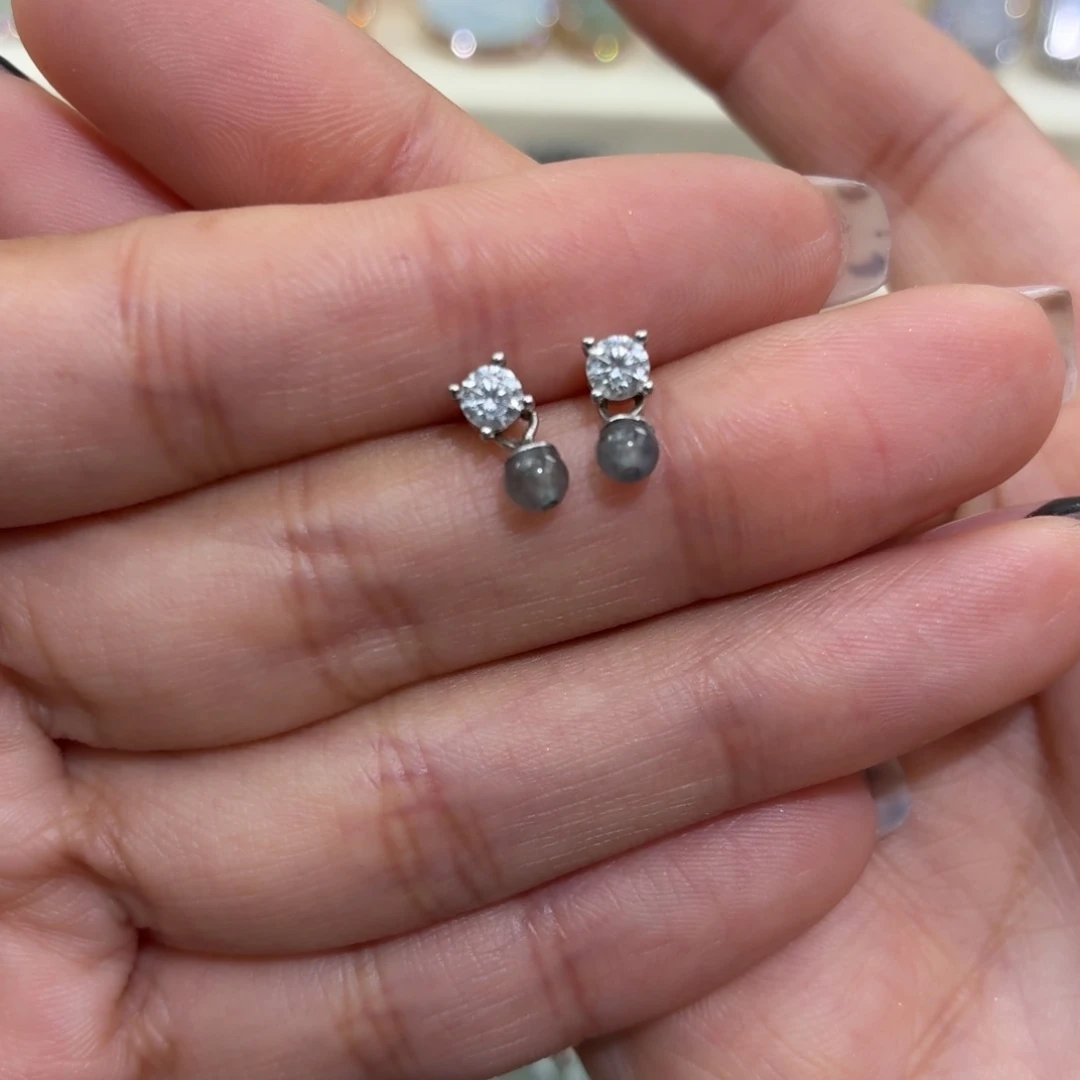 翡翠银S925镶嵌颈饰耳钉很小