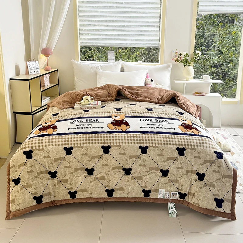 15天免费试睡！秋冬保暖饼干熊双面绒牛奶绒被子150cm*200cm
