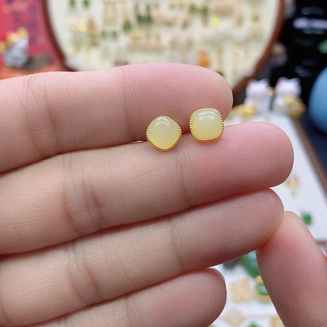 银S925镶嵌和田玉耳饰
