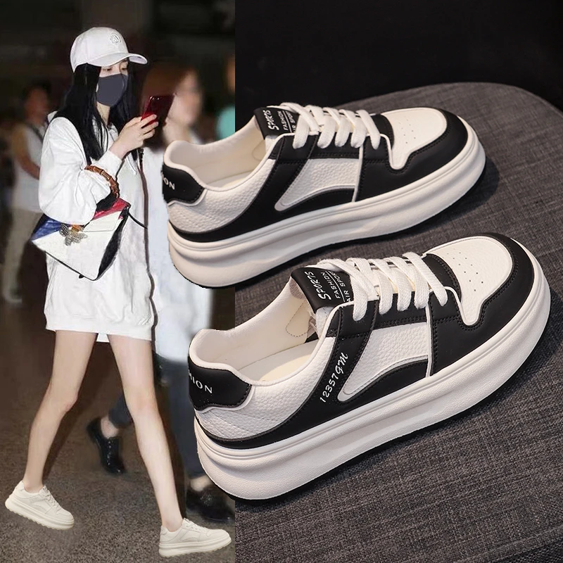 爆款小白鞋女款2025秋季新款休闲百搭全皮运动鞋板鞋厚底学生款