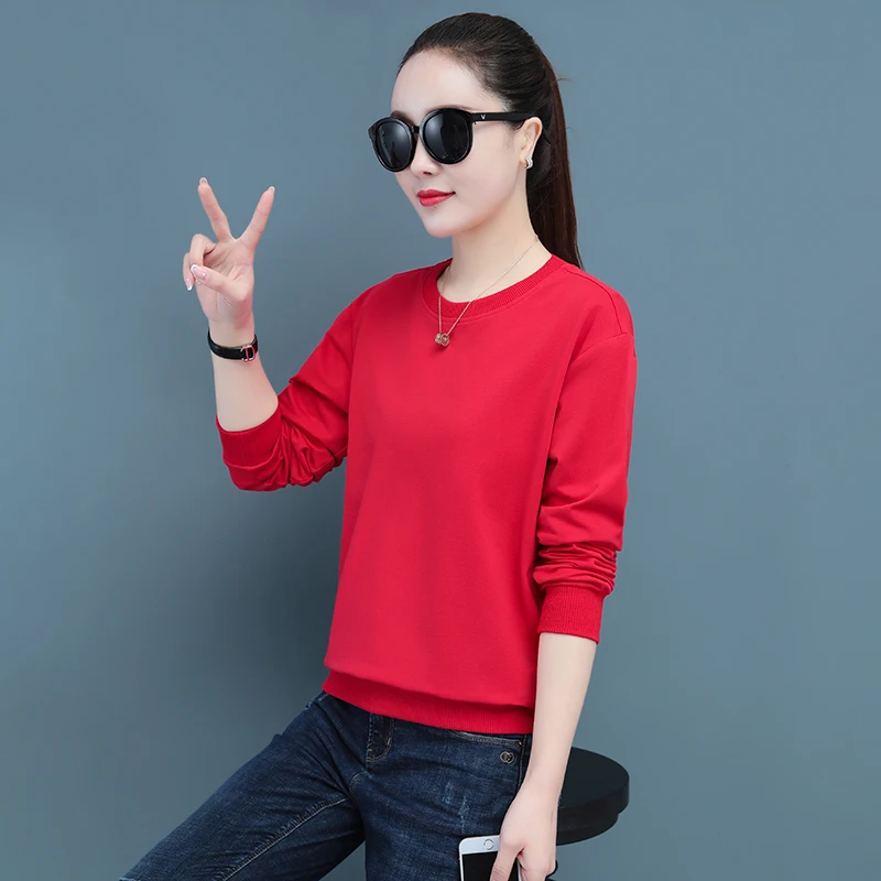 纯棉卫衣女2025新款春秋薄款圆领宽松外套秋冬加绒纯色长袖上衣潮