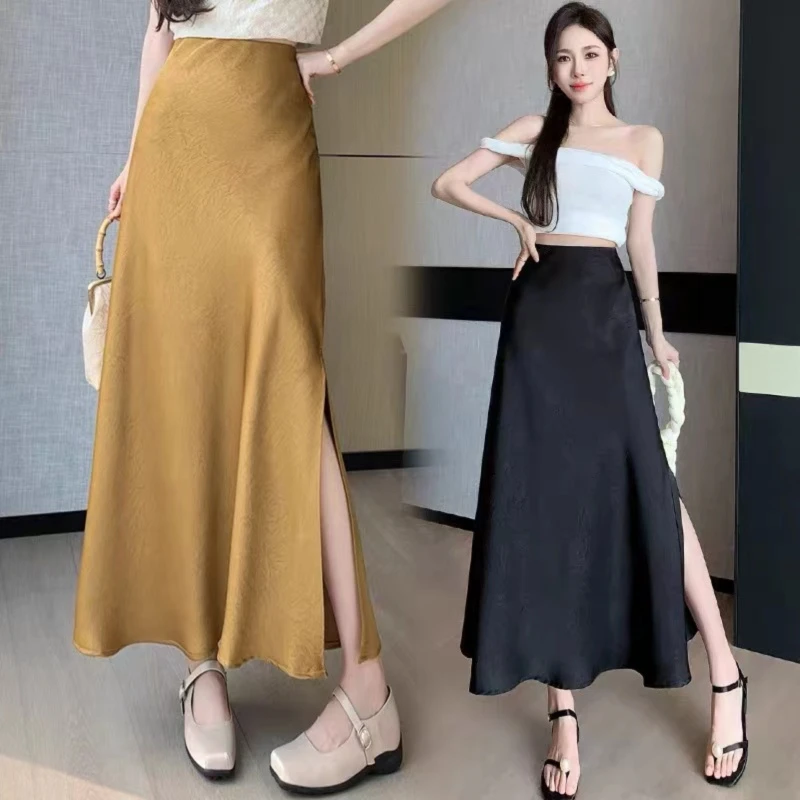 新中式国风侧开叉气质高腰修身包臀半身裙（885）