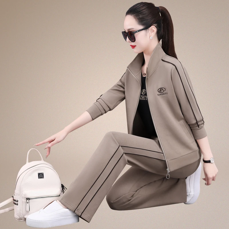 品牌运动套装女春秋2025新款洋气开衫卫衣宽松跑步服休闲三件套潮