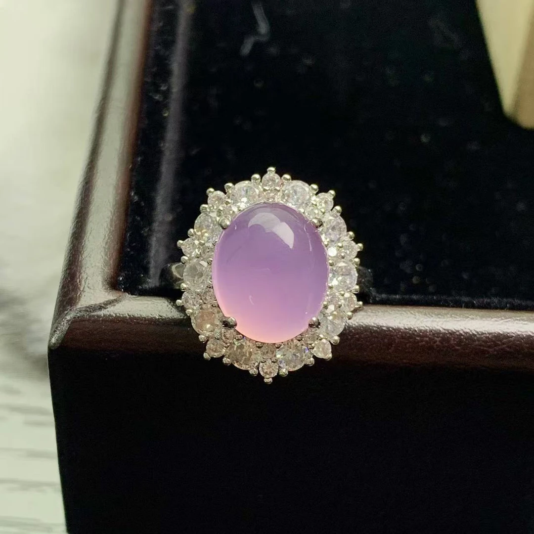 鸽子蛋｜天然紫罗兰玉髓戒指 镶嵌款鸽子蛋开口可调节