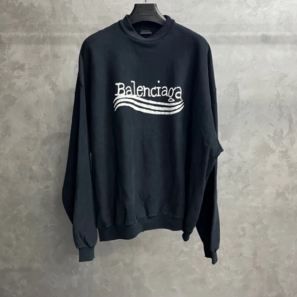 全新未使用 Balenciaga/巴黎世家 黑色拼色字母logo印花卫衣/样