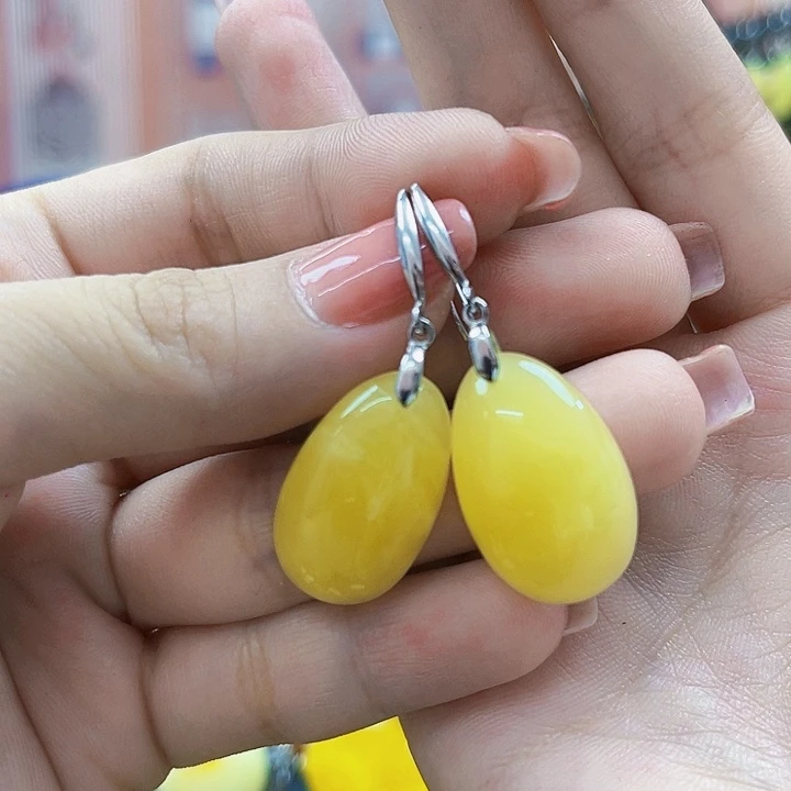 琥珀银S925镶嵌颈饰耳环