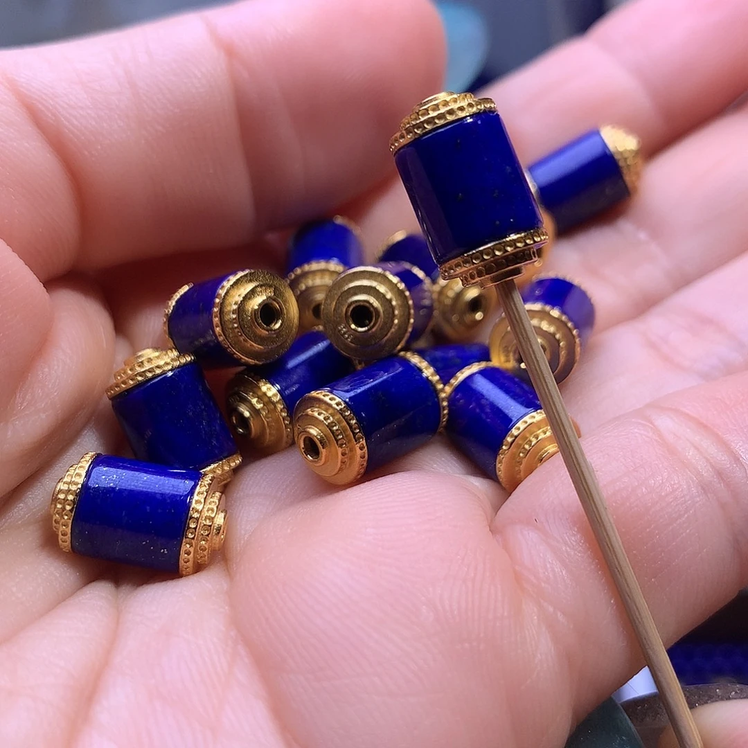 银S925镶嵌青金石隔珠背云