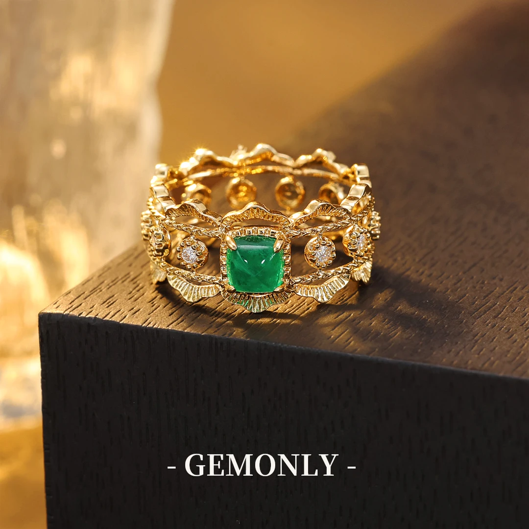 GEMONLY｜18K金天然祖母绿戒指0.66ct轻奢复古潘杰希尔