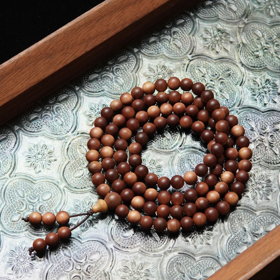 天然印度黑棕虎皮沉水老山檀6mm圆珠108颗念珠手串