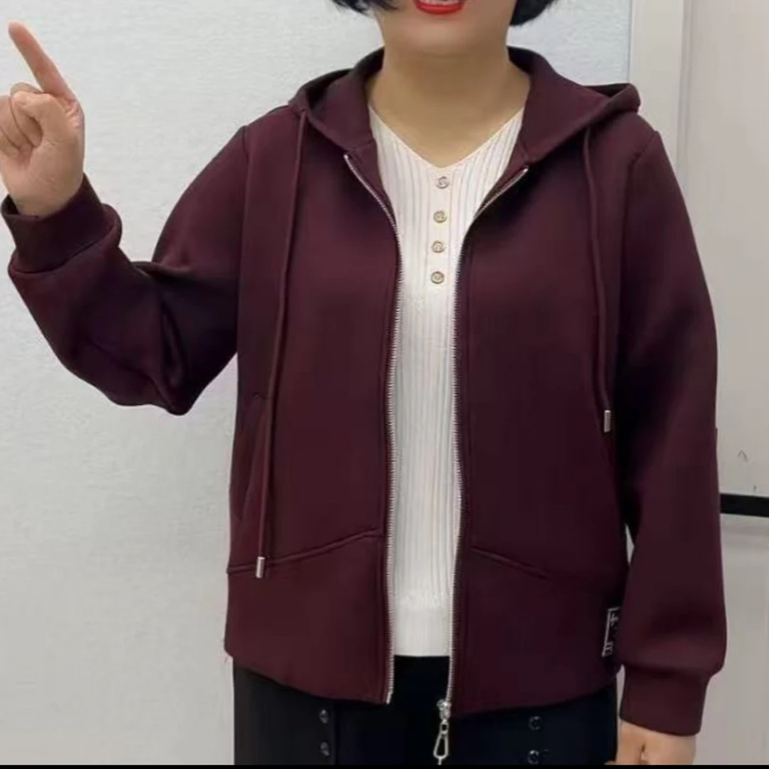 新款大码秋季宽松型女连帽长袖洋气舒适拉链减龄休闲外套