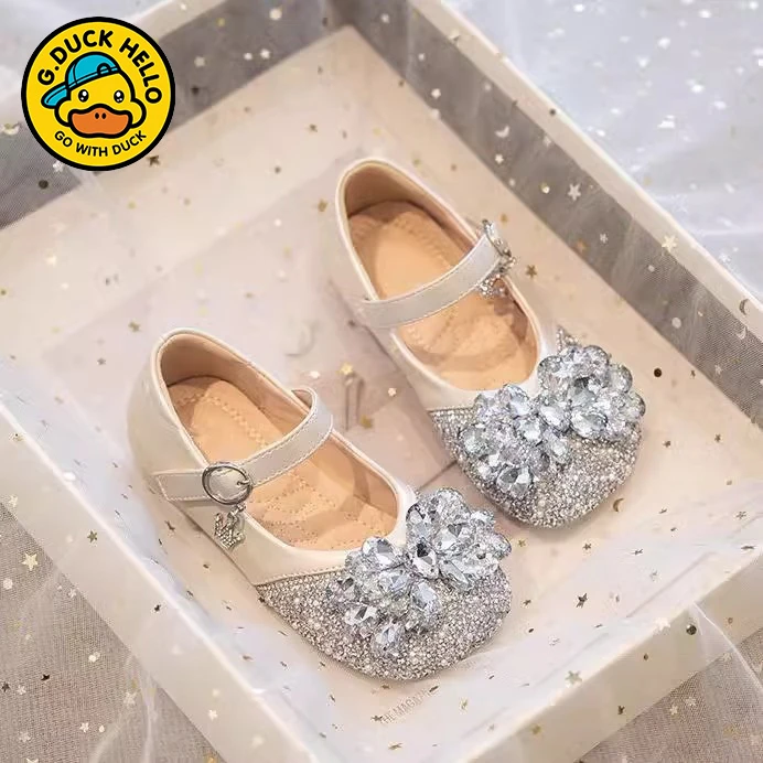 G.DUCK小黄鸭儿童爱莎公主鞋2025皮鞋女童鞋宝石鞋夏季软底女单鞋