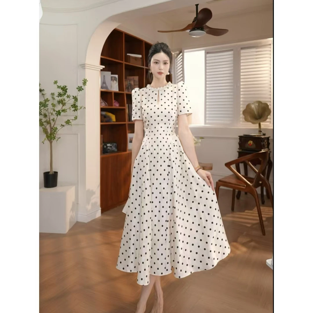 【宝总】时尚优雅收腰修身名媛宴会显瘦轻奢圆领设计感连衣裙21777