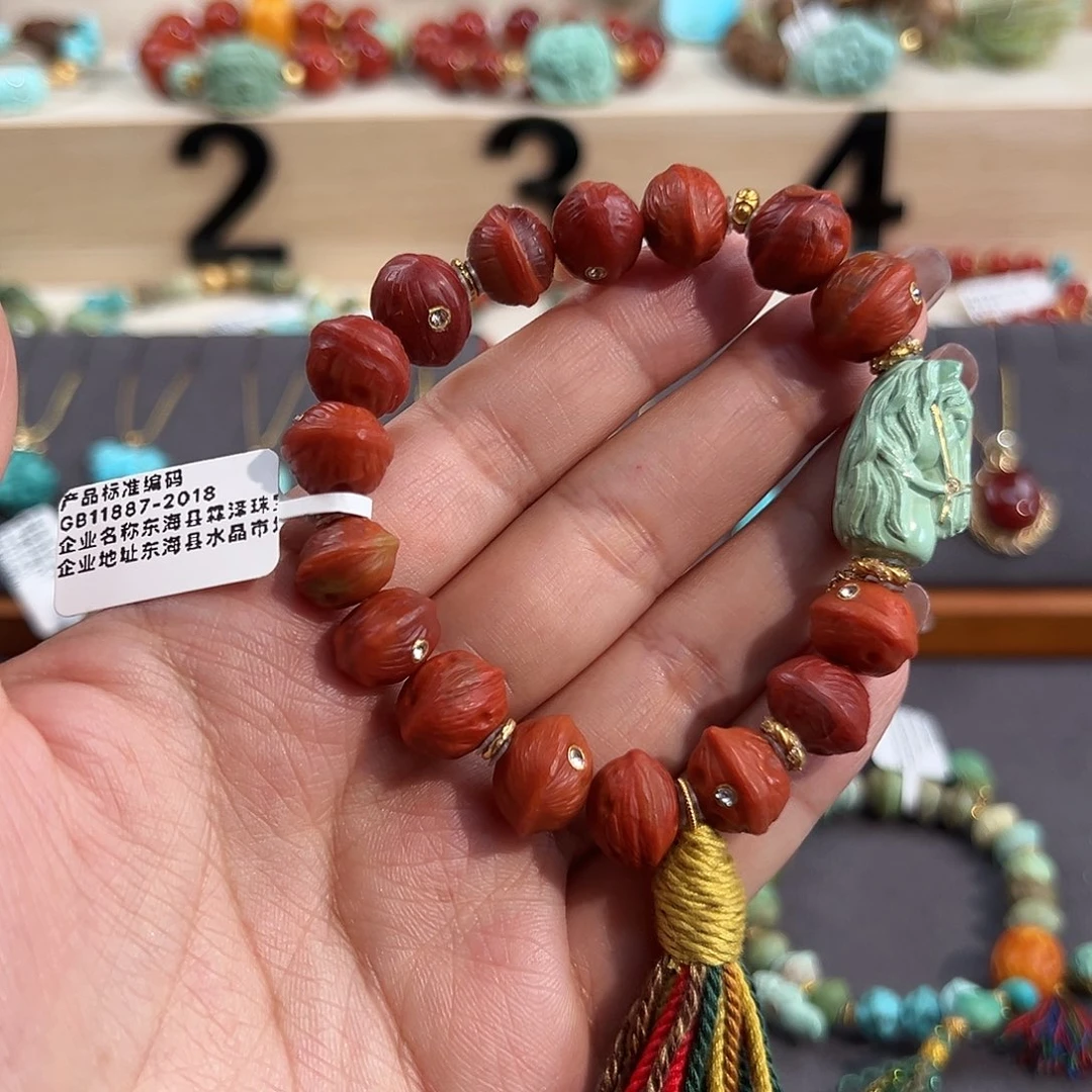 南红玛瑙18K金镶嵌手串南红百香籽马首手串