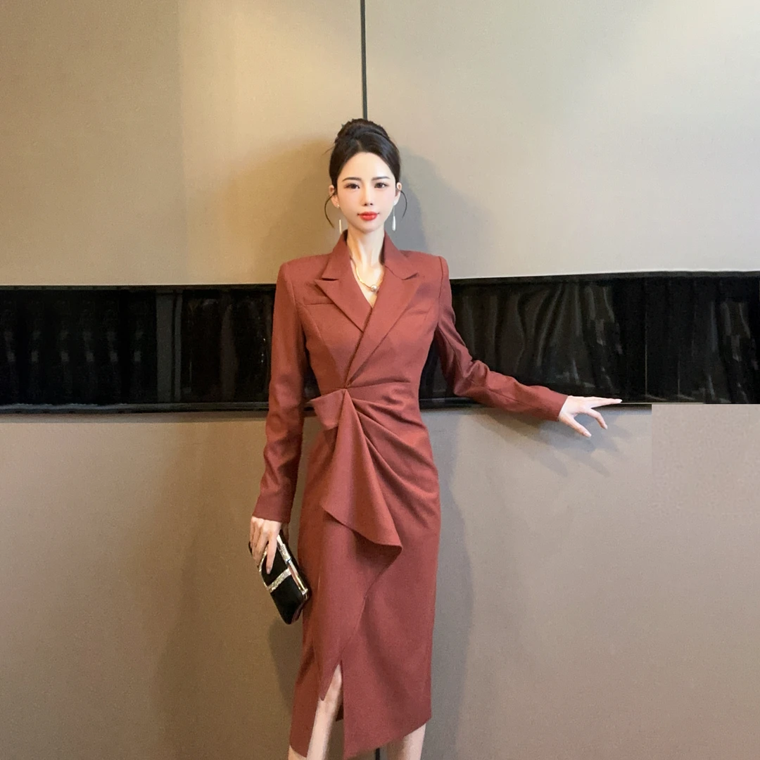 【设计师定制】新款秋冬气质名媛收腰轻奢复古连衣裙51221