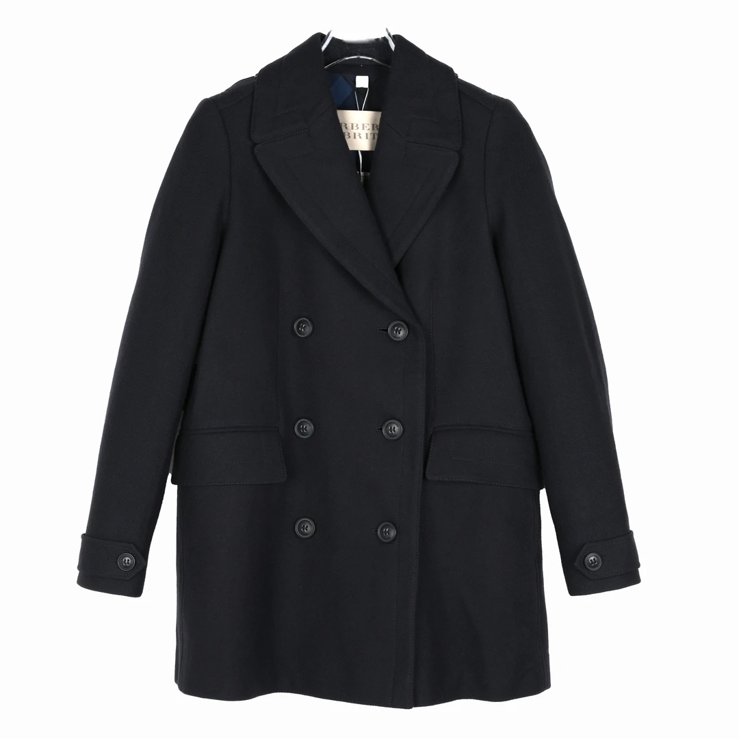 BURBERRY/博柏利男士秋冬黑色双排扣中长款羊毛大衣 3943033