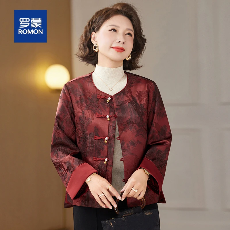 罗蒙新中式妈妈秋装外套国风盘扣唐装上衣新款中老年女装春秋开衫