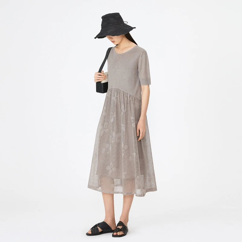 【晨晨甄选】AUM噢姆提花镂空针织气质时尚肌理感连衣M1DE2L31M