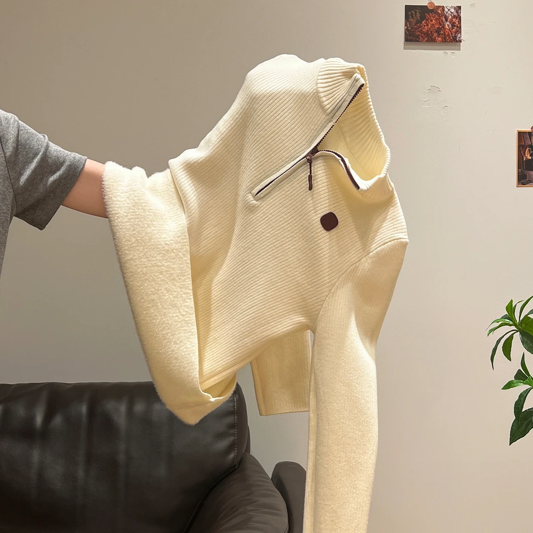 韩版加厚保暖长袖一体绒毛衣女秋冬季2025新款打底衫针织上衣