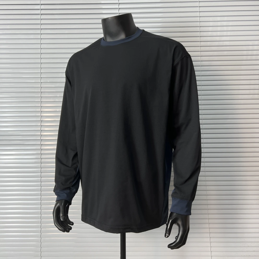 大鱼日记美式复古户外速干拼色圆领长袖T恤男宽松百搭运动风上衣