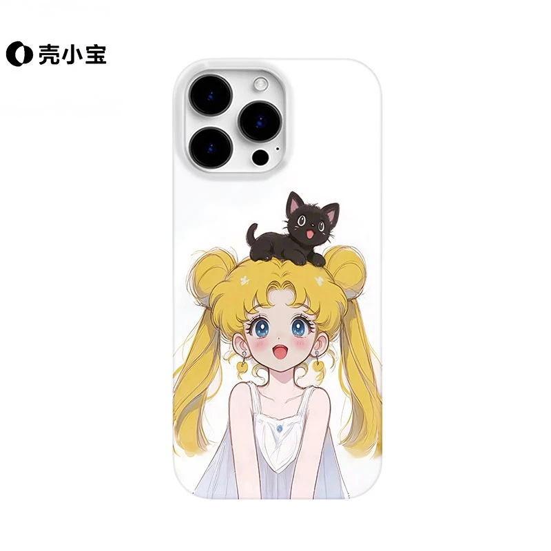 美少女与猫咪适用苹果16promax可爱小米oppo/华为/vivo趣味手机壳