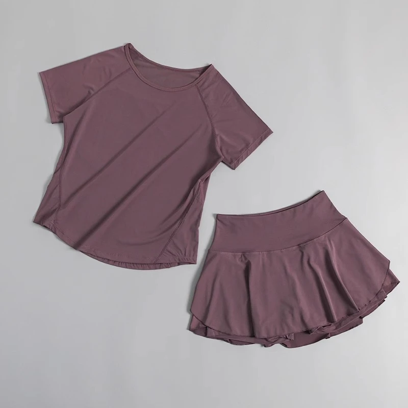 暴汗服女跑步运动T恤夏薄款速干短袖健身训练瑜伽上衣裙裤两件套