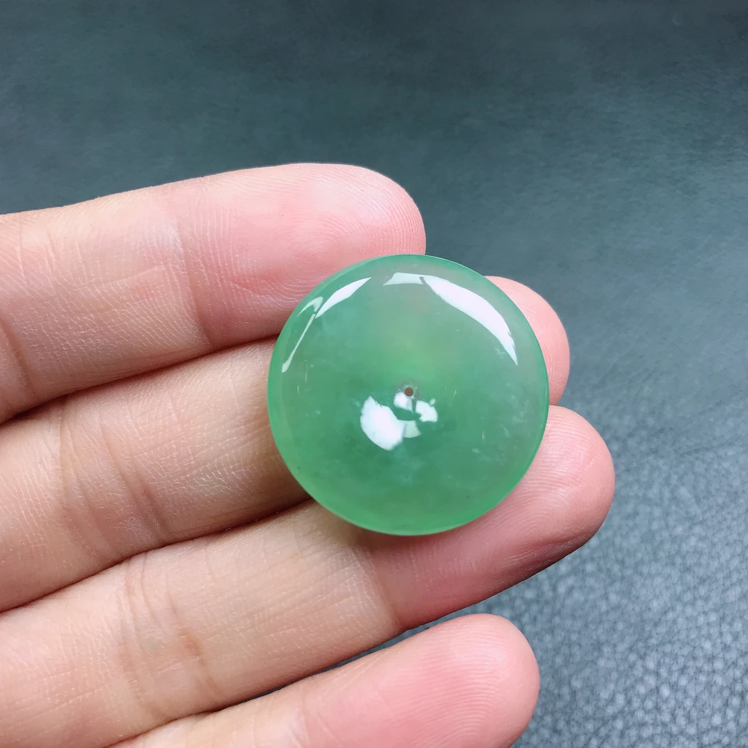 缅甸天然翡翠a货老坑冰种平安扣吊坠饰品珠宝24.4*4.8mm