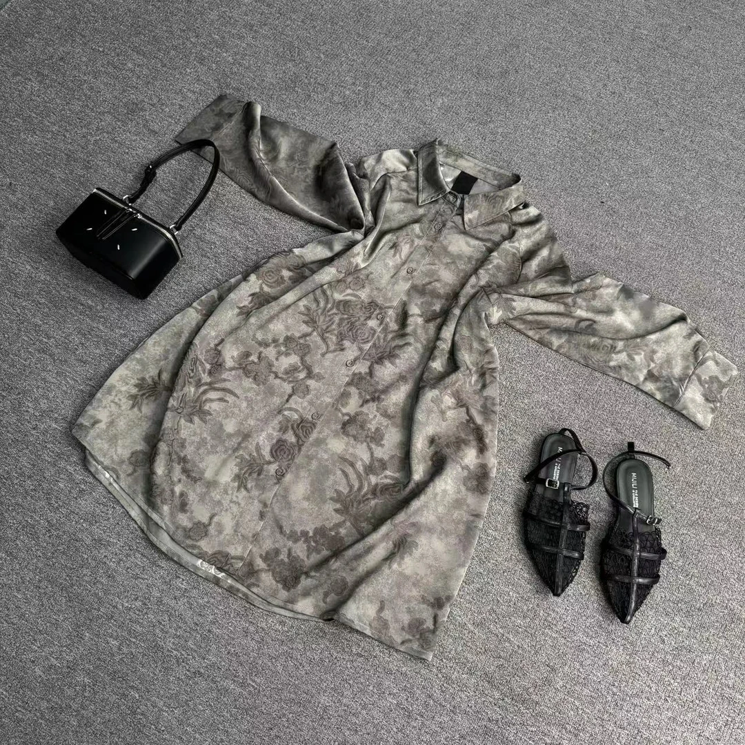 瑶睿安240斤 原创大码长袖灰色衬衫欧韩时尚衬衣休闲宽松 123