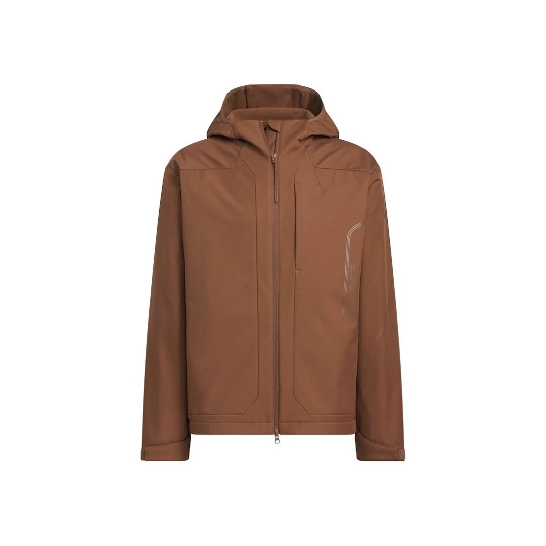 adidas/阿迪达斯男款褐色运动休闲连帽纯色夹克外套JZ1151