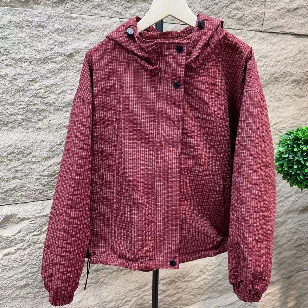 8066新款秋冬加厚时尚设计感百搭休闲连帽撞色格子外套