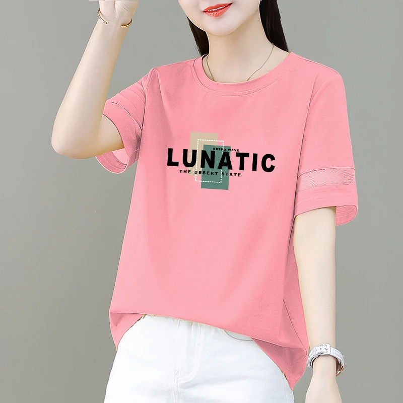 奢华100纯棉正肩女士短袖T恤2025夏季薄款百搭洋气大码宽松显瘦上